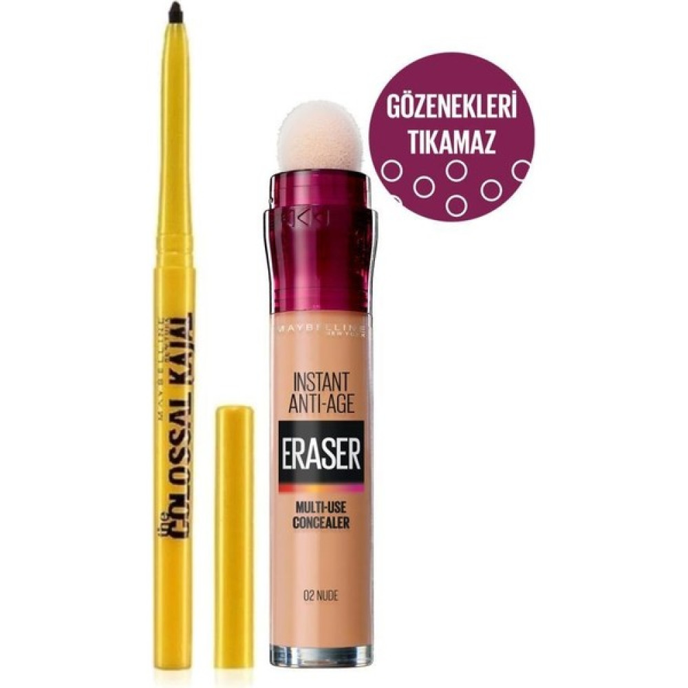 Maybelline Instant Anti Age Eraser Kapatıcı-02 Nude + Kajal Kalem Set Concealer Fiyatı