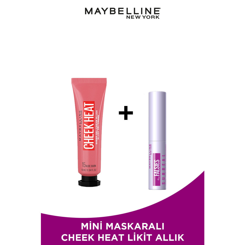 Maybelline New York Cheek Heat Likit Allık - 15 Nude Burn & Mini Falsies Surreal Maskara 4.7 ML Makyaj Seti Allık Fiyatı