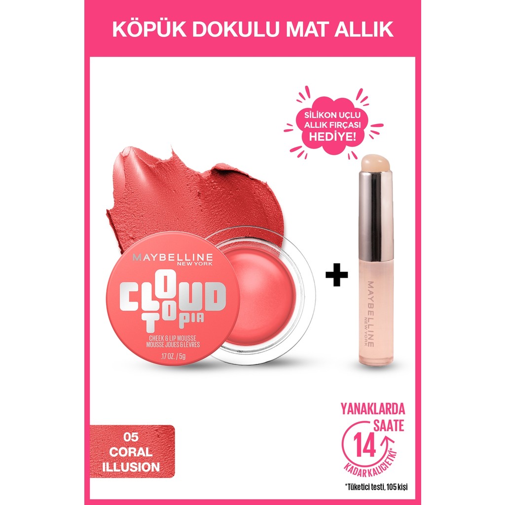 Maybelline New York Cloudtopia Köpük Dokulu Mat Allık 05 Coral Illusion & Allık Fırçası Hediyeli Allık Fiyatı