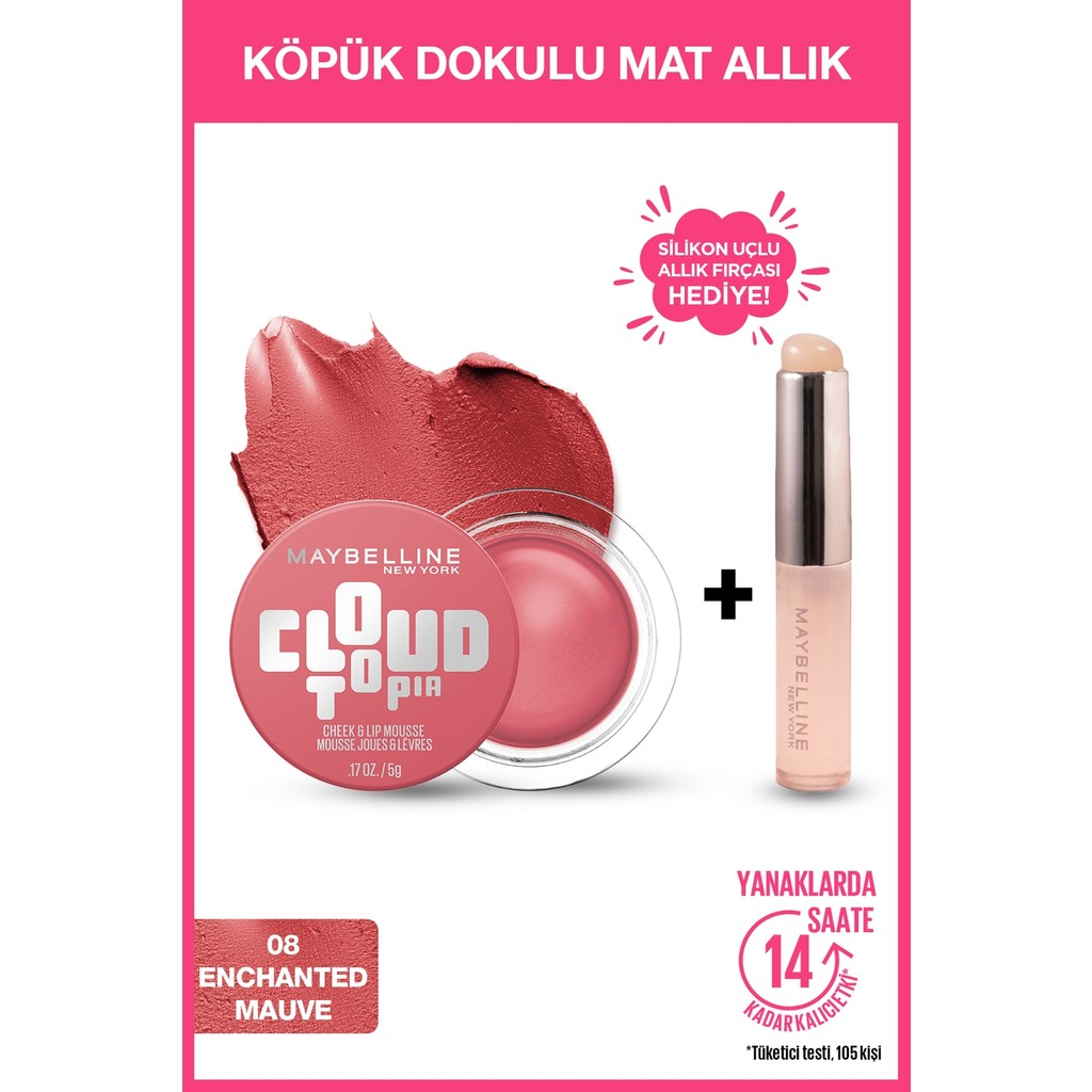 Maybelline New York Cloudtopia Köpük Dokulu Mat Allık 08 Enchanted Mauve & Allık Fırçası Hediyeli Allık Fiyatı