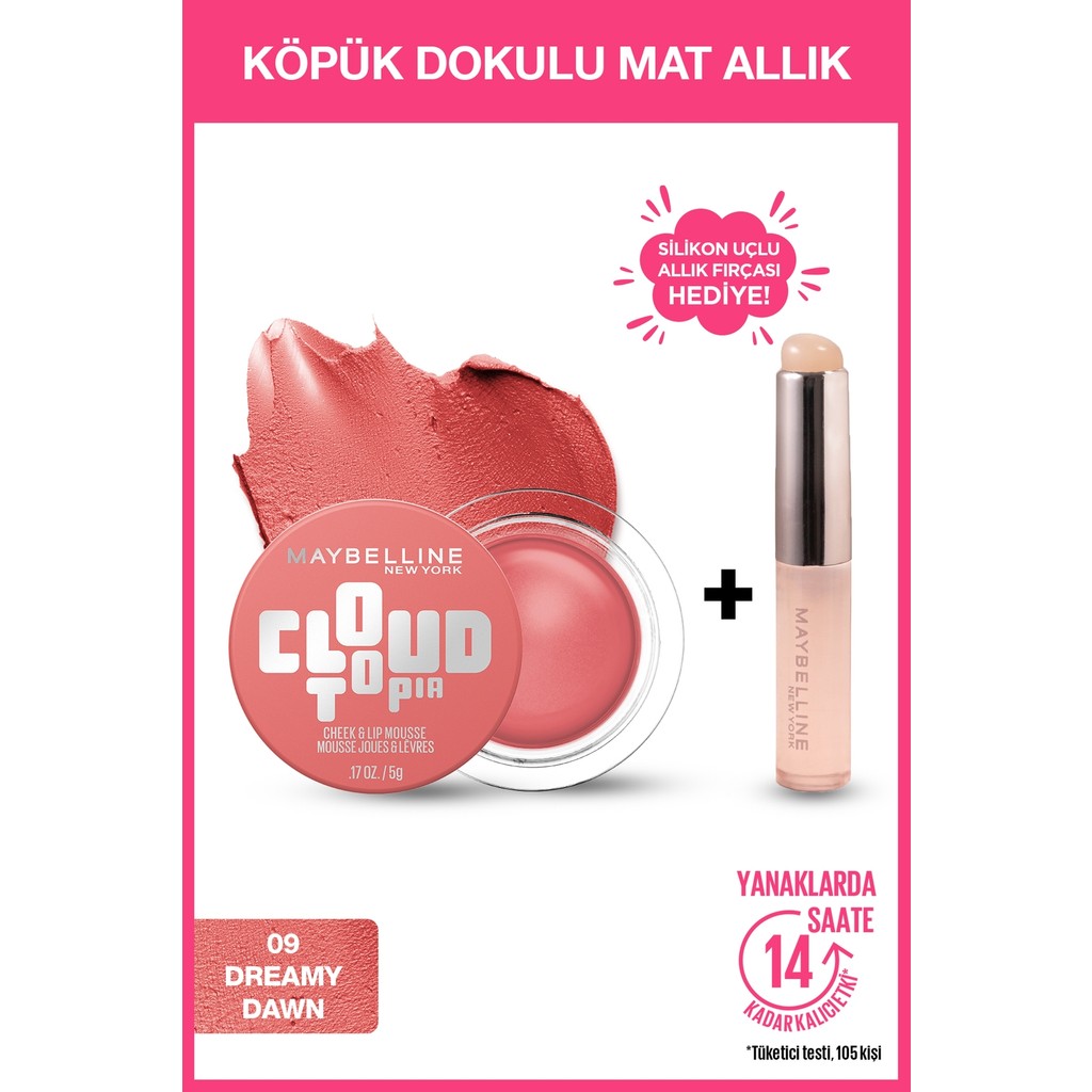 Maybelline New York Cloudtopia Köpük Dokulu Mat Allık 09 Dreamy Dawn & Allık Fırçası Hediyeli Allık Fiyatı