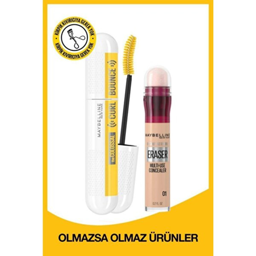 Maybelline New York Curl Bounce Maskara ve Eraser Multi Use Concealer 01 Light - Siyah Rimeller / Maskaralar Fiyatı