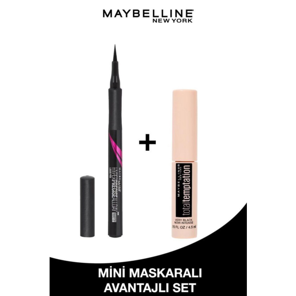 Maybelline New York Hyper Precise All Day Mat Siyah Eyeliner 701 + Total Temptation Mini Siyah Maskara Avantajlı Set Eyeliner Fiyatı