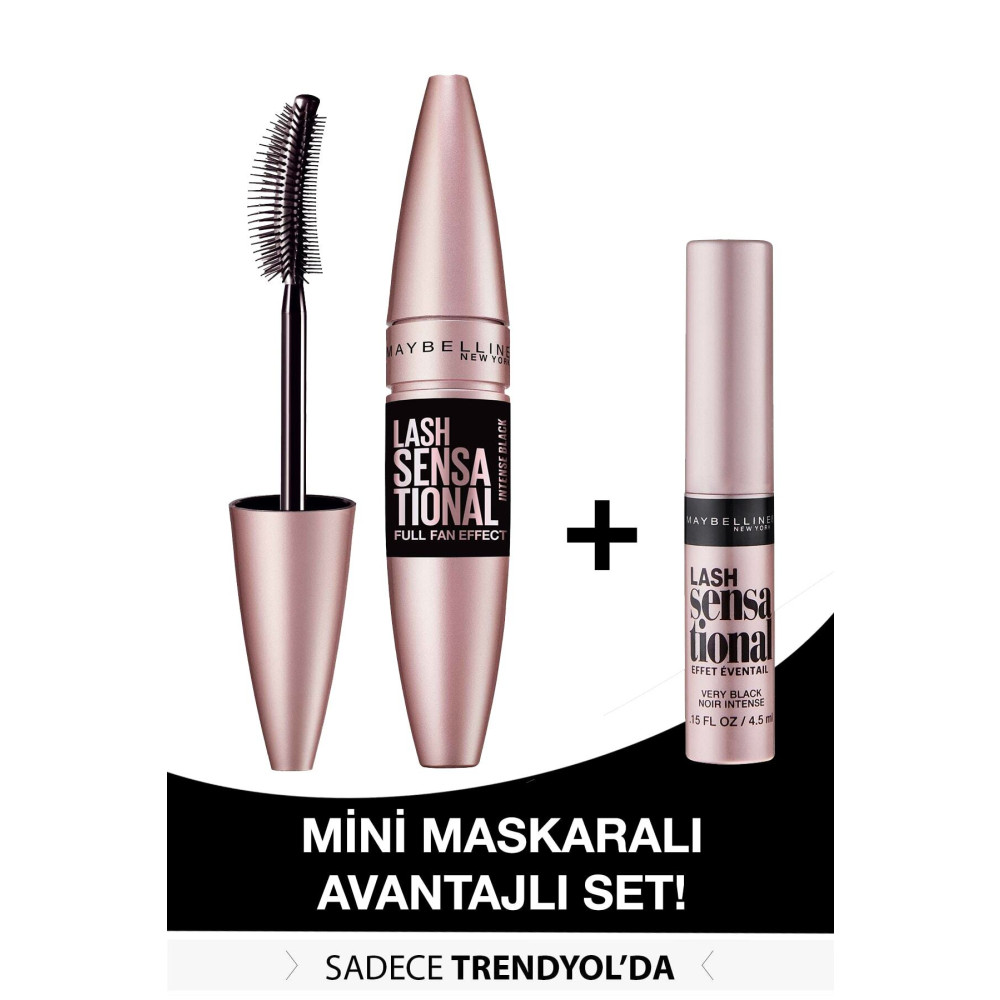 Maybelline New York Lash Sensational Intense Black Maskara 9.5 ml + Mini Lash Sensational Siyah Maskara 4.5 ml 301717252 Rimeller / Maskaralar Fiyatı