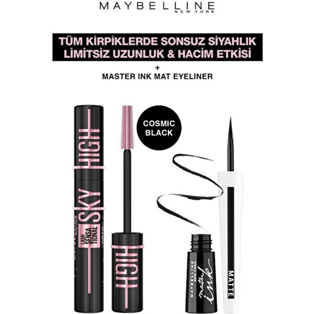 Maybelline New York Maybelline Sky High Yoğun Siyah Limitsiz Kirpikler Kusursuz Çizgiler Eyeliner Göz Makyaj Seti Eyeliner Fiyatı