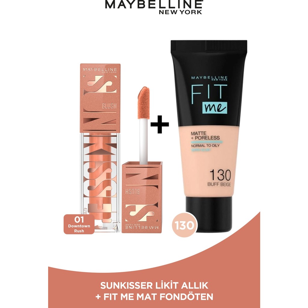 Maybelline New York Maybelline Sunkisser Likit Allık 01 Downtown Rush + Maybelline Fit Me Matte Fondöten 130 Buff Beige Allık Fiyatı