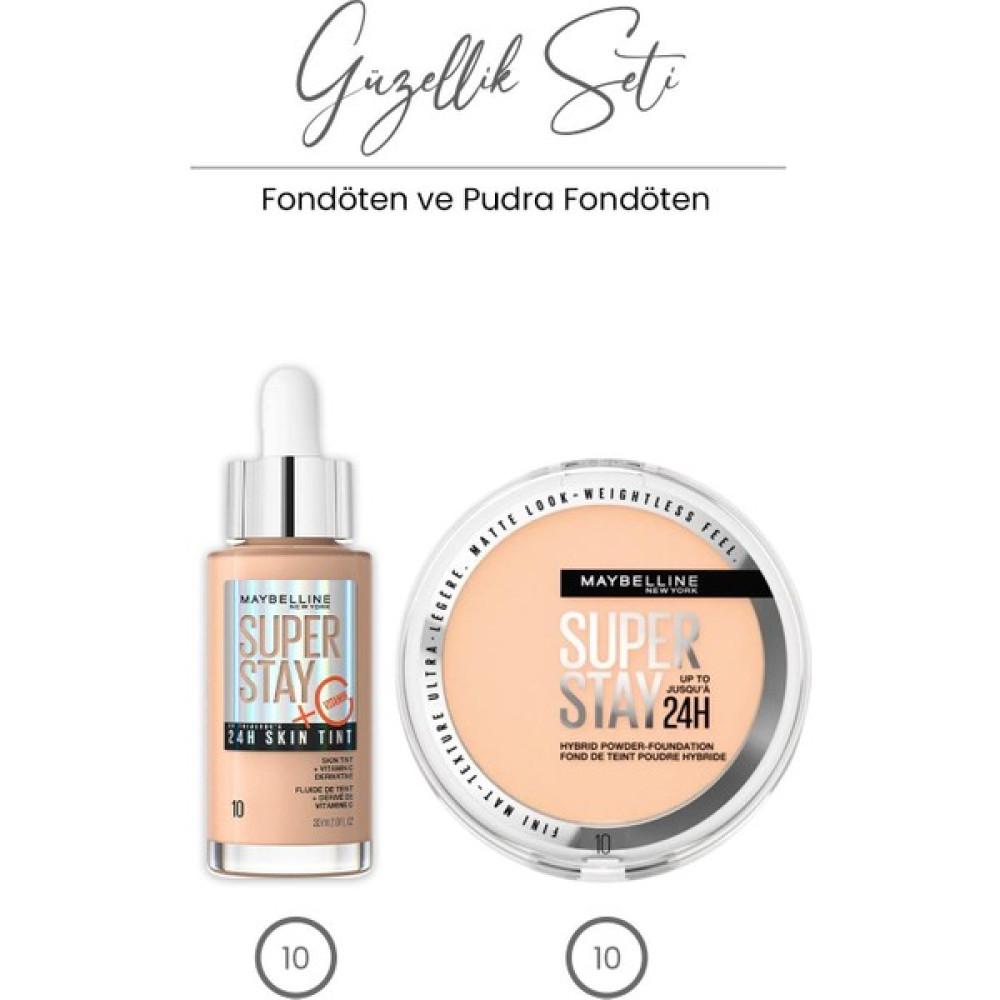 Maybelline New York Maybelline Super Stay 24H Skin Tint Fondöten 30 ml - 10 ve Hibrit Pudra-Fondöten 10 Fondötenler Fiyatı