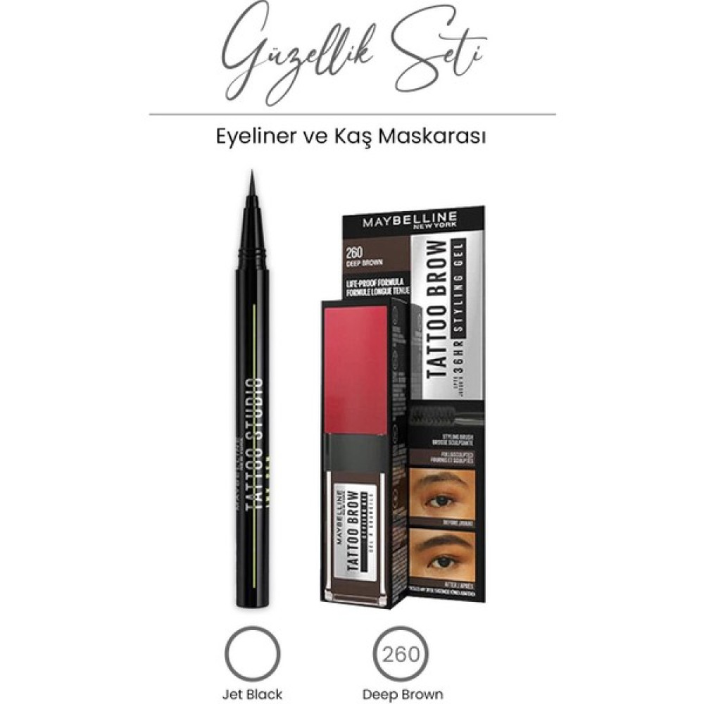 Maybelline New York Maybelline Tattoo Liner Ink Pen Eyeliner - Jet Black ve Tattoo Brow 36H Kaş Maskarası 260 - Brown Kahve Eyeliner Fiyatı