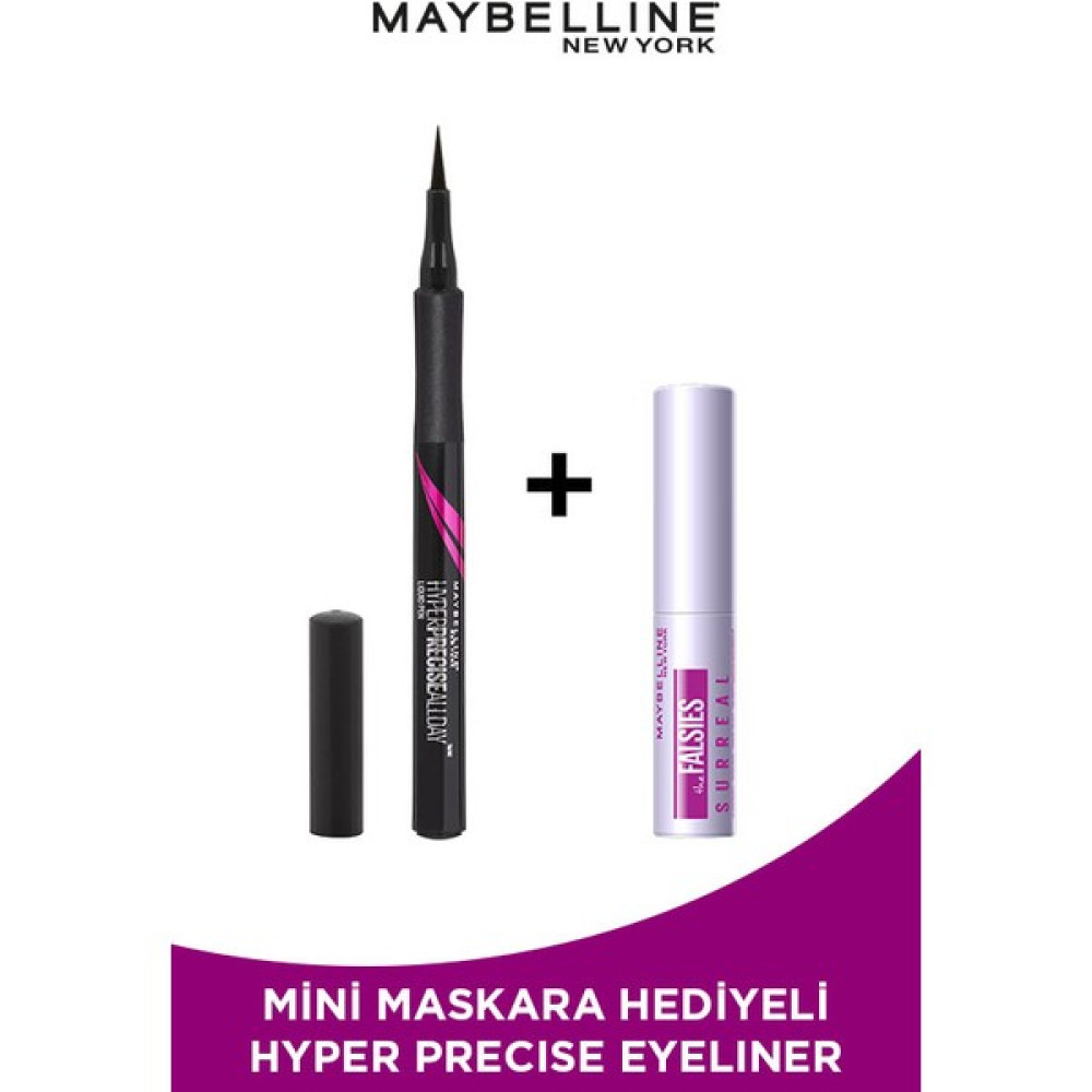 Maybelline New York Mini Surreal Maskara Hediyeli Hyper Precise All Day Eyeliner - Mat Siyah Eyeliner Fiyatı