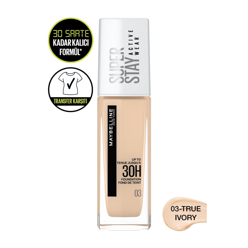 Maybelline New York Super Stay Active Wear 30h Fondöten 03 True Ivory Fondötenler Fiyatı