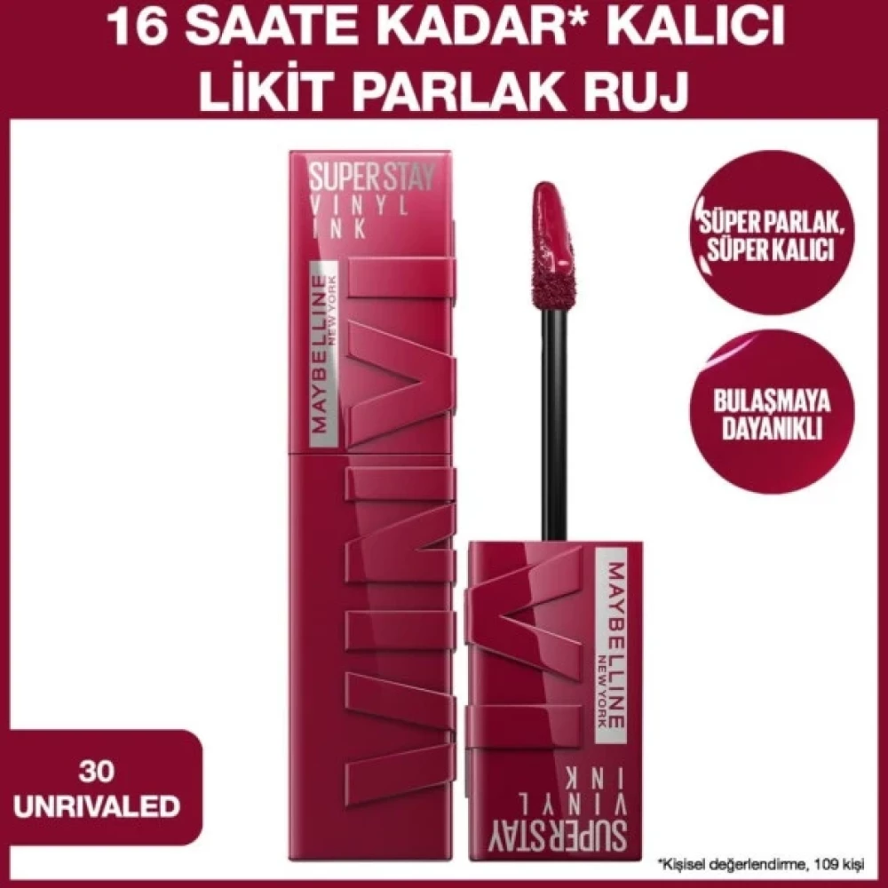 Maybelline New York Super Stay Vinyl Ink Likit Parlak Ruj 30 Unrivaled Rujlar & Dudak Parlatıcıları Fiyatı