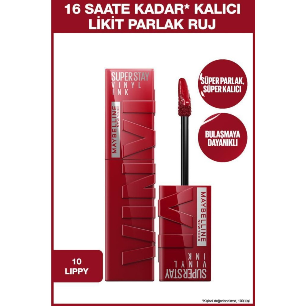 Maybelline New York Super Stay Vinyl Ink Uzun Süre Kalıcı Likit Parlak Ruj 10 Lippy Rujlar & Dudak Parlatıcıları Fiyatı