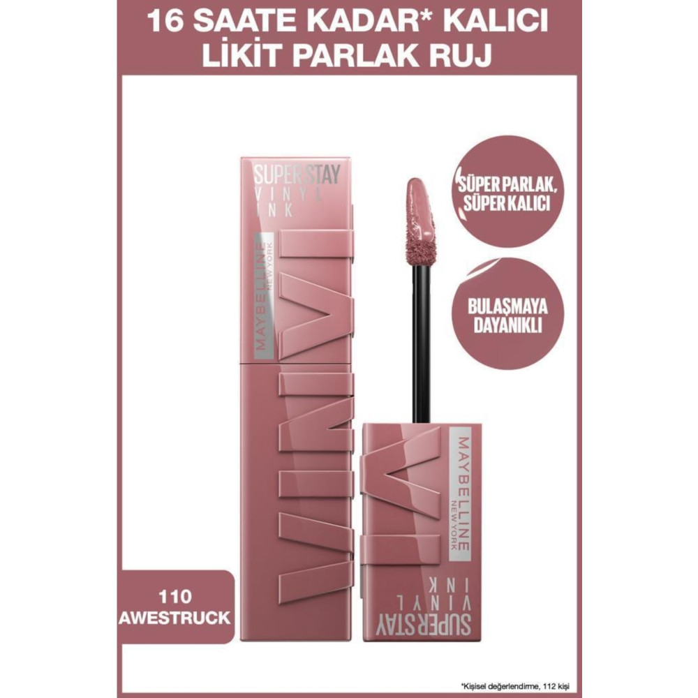 Maybelline New York Super Stay Vinyl Ink Uzun Süre Kalıcı Likit Parlak Ruj 110 Awestruck Rujlar & Dudak Parlatıcıları Fiyatı