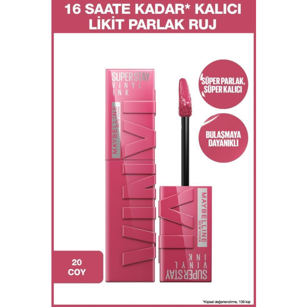 Maybelline New York Super Stay Vinyl Ink Uzun Süre Kalıcı Likit Parlak Ruj 20 Coy Rujlar & Dudak Parlatıcıları Fiyatı