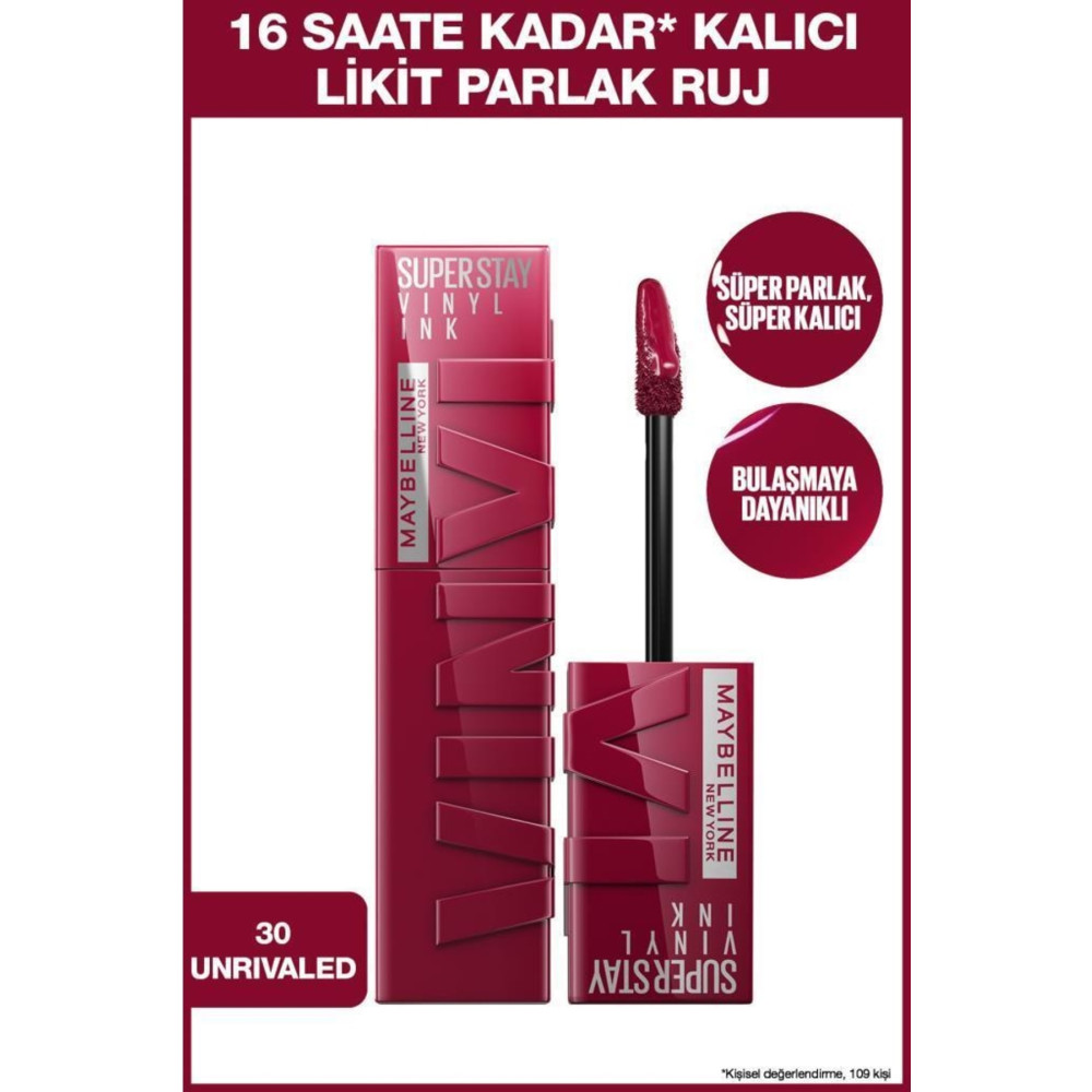 Maybelline New York Super Stay Vinyl Ink Uzun Süre Kalıcı Likit Parlak Ruj 30 Unrivaled Rujlar & Dudak Parlatıcıları Fiyatı