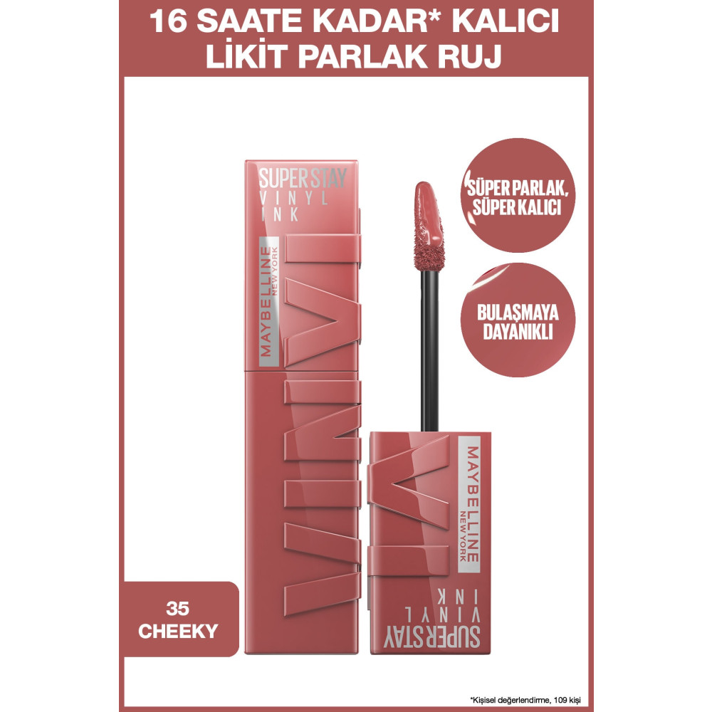 Maybelline New York Super Stay Vinyl Ink Uzun Süre Kalıcı Likit Parlak Ruj 35 Cheeky Rujlar & Dudak Parlatıcıları Fiyatı