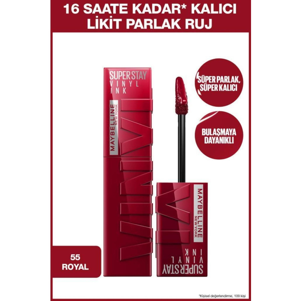 Maybelline New York Super Stay Vinyl Ink Uzun Süre Kalıcı Likit Parlak Ruj 55 Royal Rujlar & Dudak Parlatıcıları Fiyatı