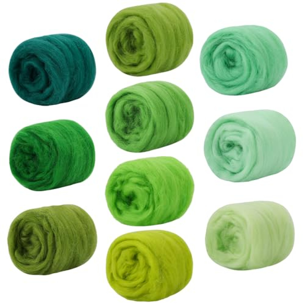 Mayboos 10 Colors Fiber Wool, Fiber Wool Yarn Roving, Spinning Wool Roving for Needle Felting, DIY Hand Spinning, Needle Felting Wool Craft, 10g/Color (Cool Colors)