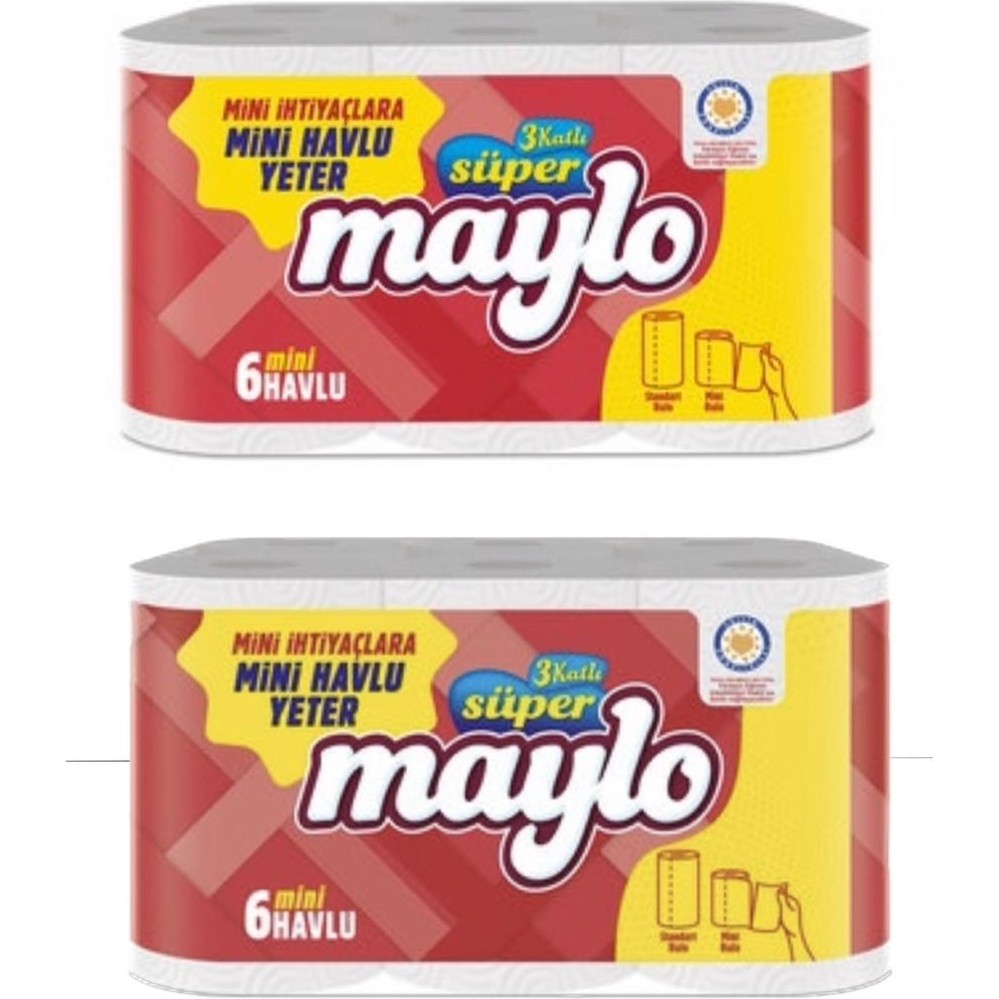 Maylo Mini Kağıt Havlu 3 Katlı 6'lı 2 Paket 12 Rulo Kağıt Havlu Fiyatı