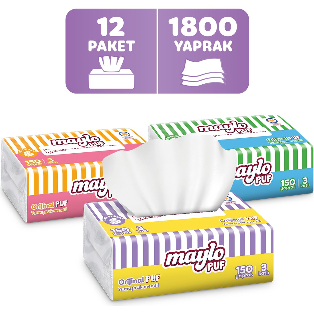 Maylo Puf Mendil 150'li 12 Paket - Beyaz Kağıt Mendil Fiyatı