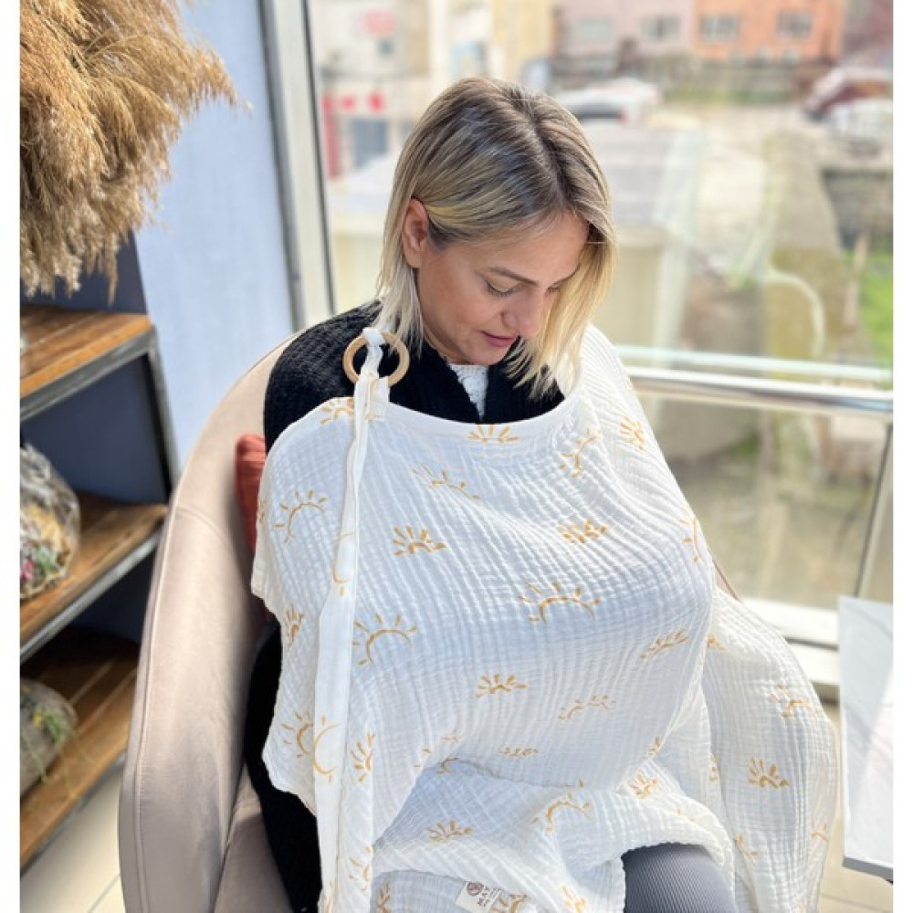 Mayu Baby Collection Emzirme ve Puset Örtüsü, Çok Amaçlı Örtü - Beyaz - Sarı Hamilelik ve Emzirme Fiyatı