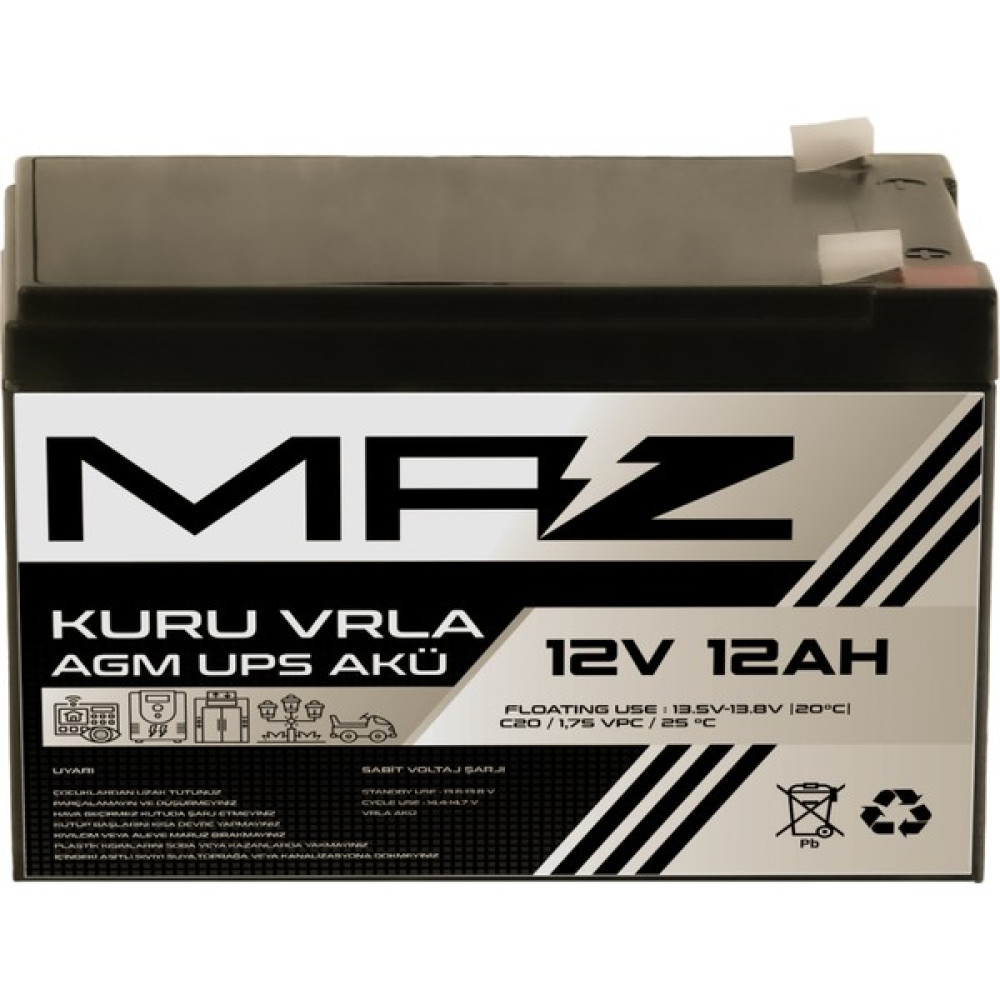 Maz Akü 12 Volt 12 Amper (Ah) Kuru Agm Vrla Güç Kaynağı Ups Akü Akü Fiyatı