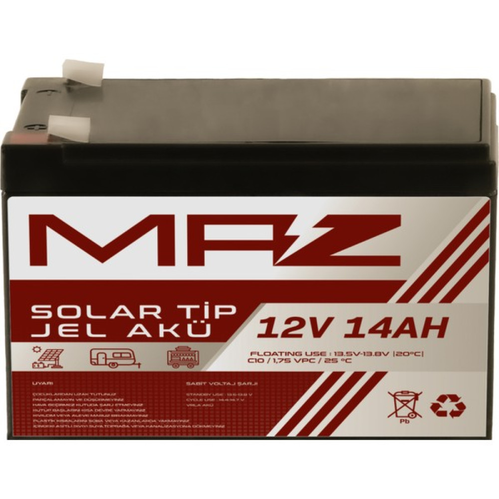 Maz Akü 12 Volt 14 Amper (Ah) Solar Jel Akü (Güneş Paneli Akü) Akü Fiyatı