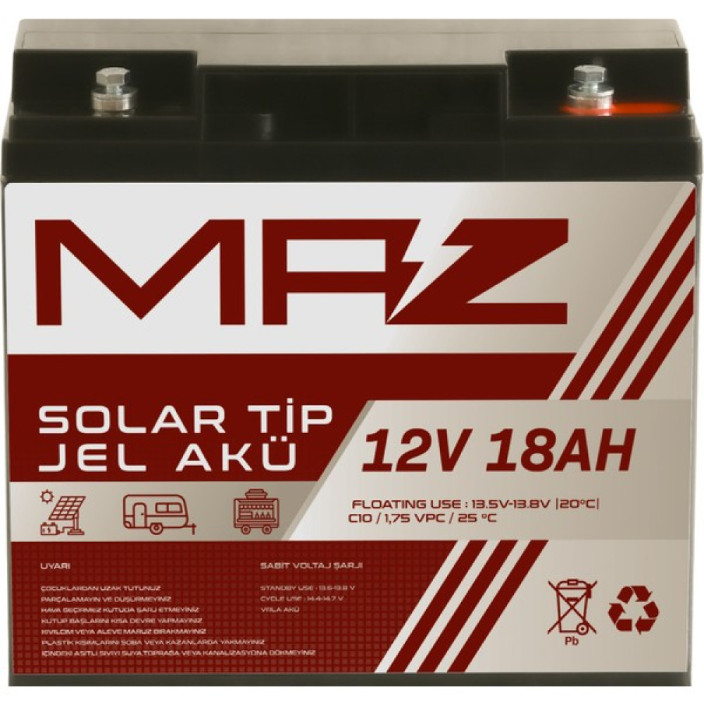 Maz Akü 12 Volt 18 Amper (Ah) Solar Jel Akü (Güneş Paneli Akü) Akü Fiyatı