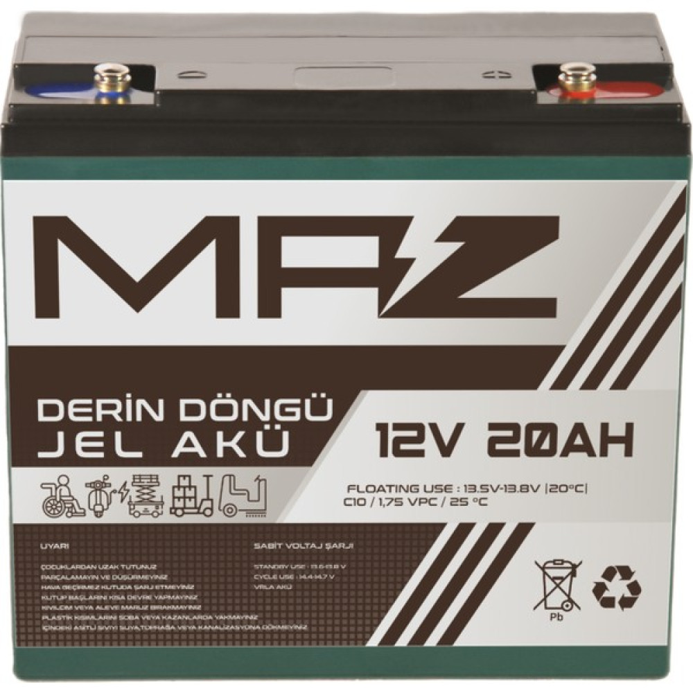 Maz Akü 12 Volt 20 Amper (Ah) Derin Döngü Jel Akü Max Performans Akü Fiyatı
