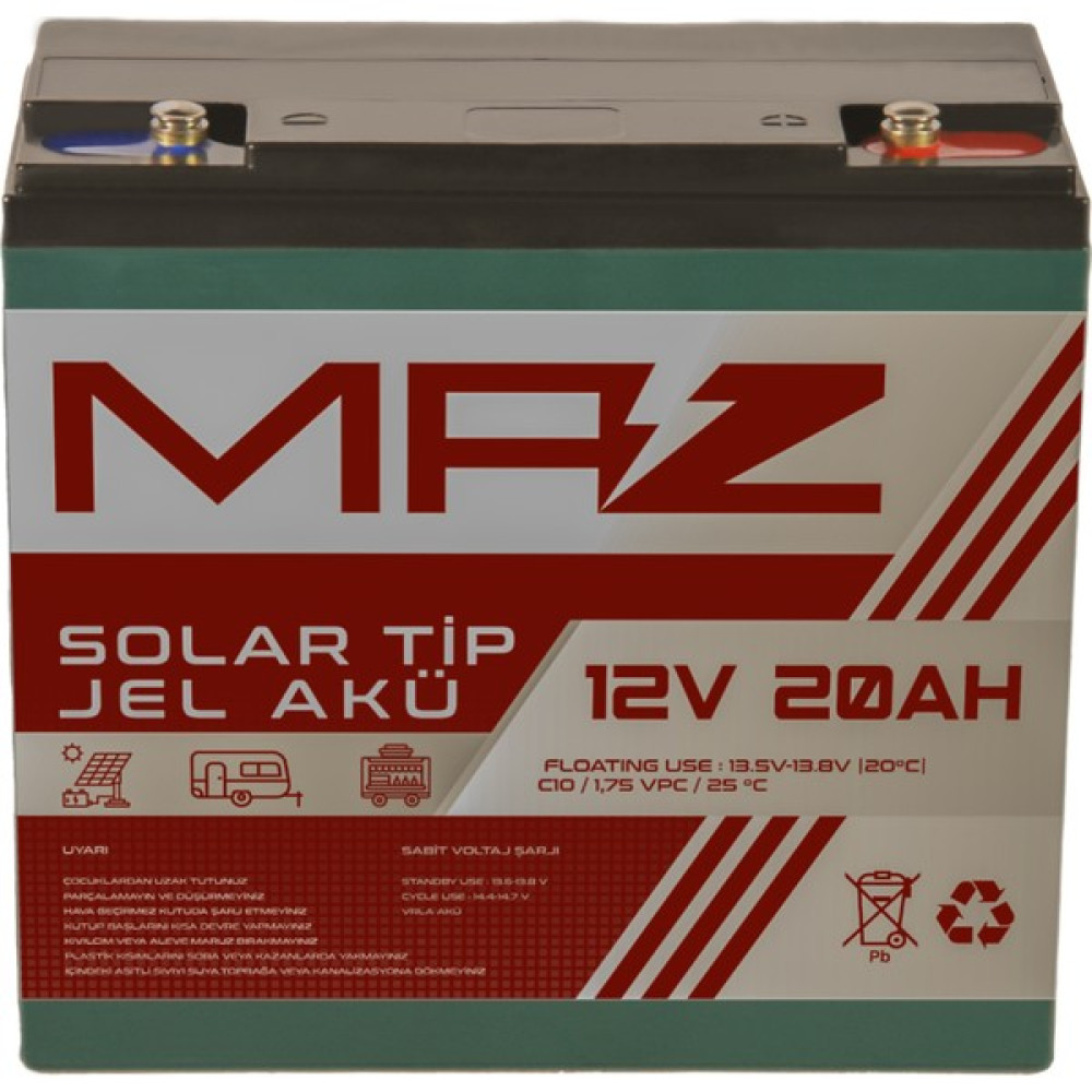 Maz Akü 12 Volt 20 Amper (Ah) Solar Jel Akü (Güneş Paneli Akü) Akü Fiyatı