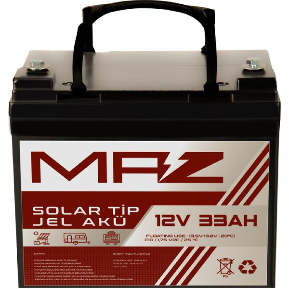Maz Akü 12 Volt 33 Amper (Ah) Solar Jel Akü (Güneş Paneli Akü) Akü Fiyatı