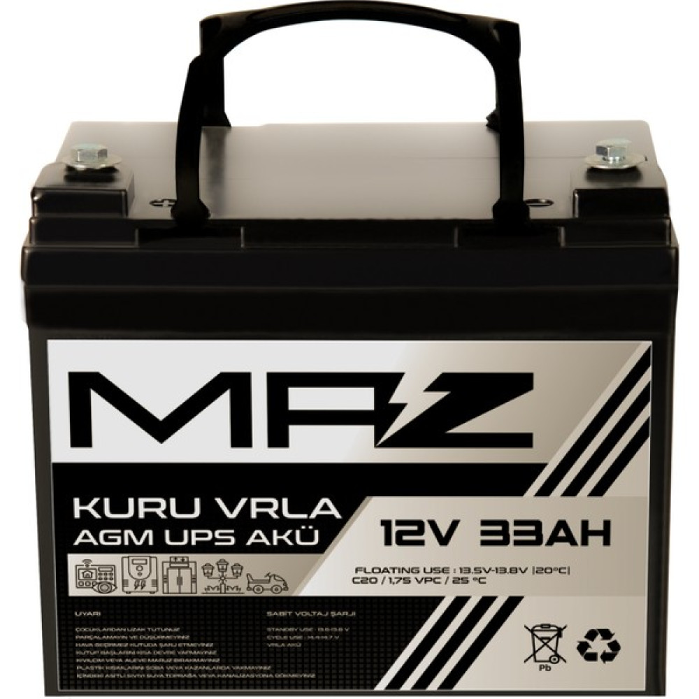 Maz Akü 12 Volt 33 Amper Kuru Agm Vrla Güç Kaynağı Ups Akü - 12V33AH Kesintisiz Güç Kaynakları (UPS) Fiyatı