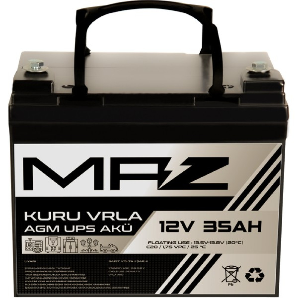 Maz Akü 12 Volt 35 Amper (Ah) Kuru Agm Vrla Güç Kaynağı Ups Akü Akü Fiyatı