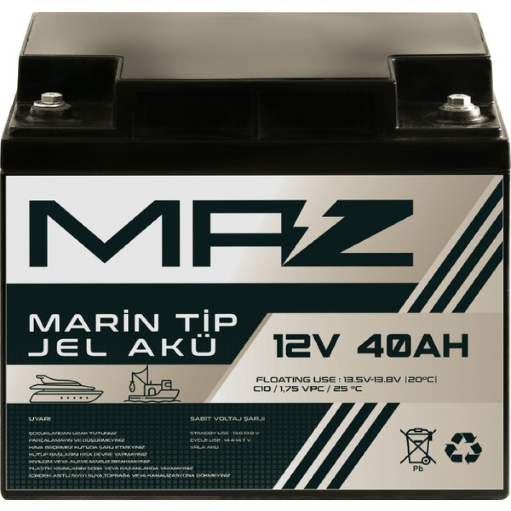 Maz Akü 12 Volt 40 Amper Marin Jel Vrla Akü (Yat Tekne Akü) - 12V40AH Kesintisiz Güç Kaynakları (UPS) Fiyatı