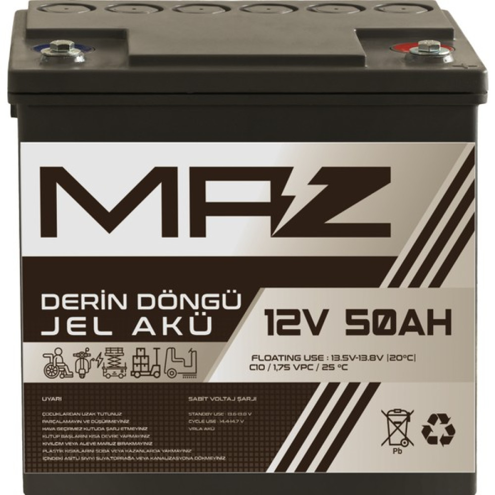 Maz Akü 12 Volt 50 Amper (Ah) Derin Döngü Jel Akü Max Performans Akü Fiyatı