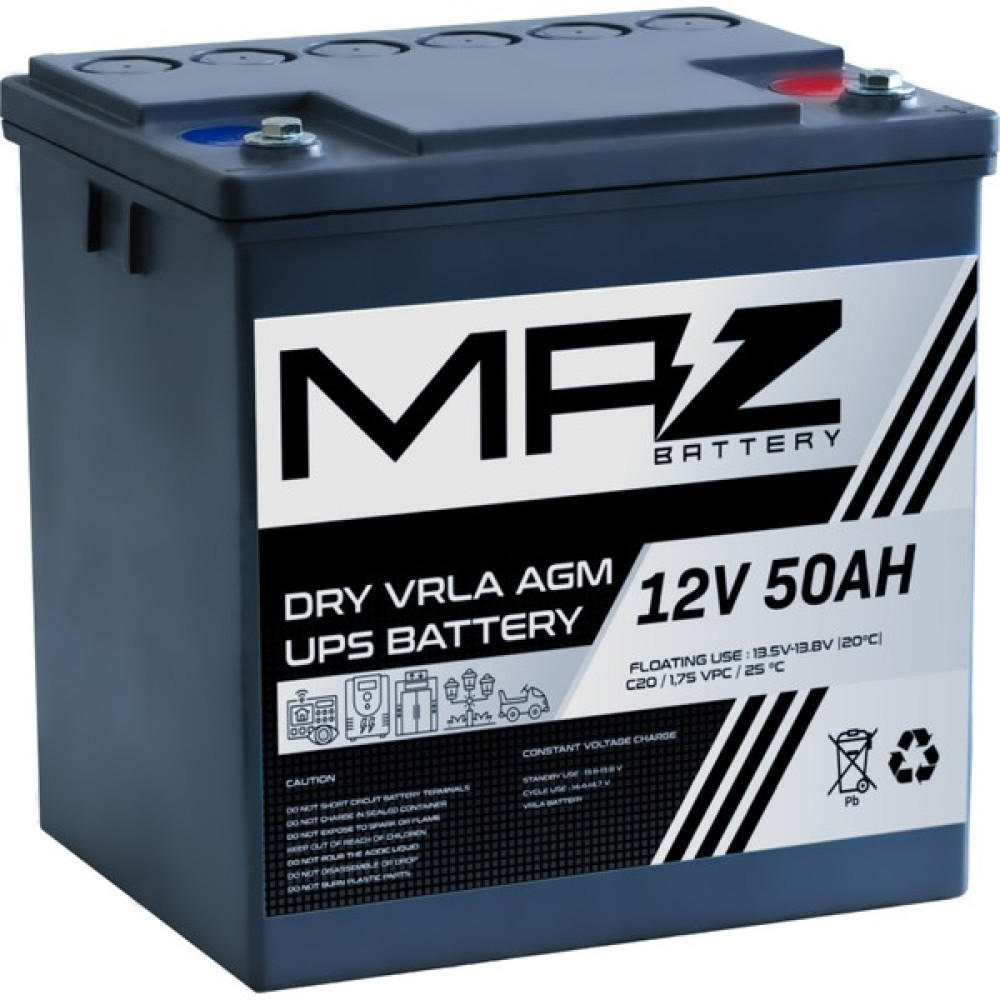Maz Akü 12 Volt 50 Amper (Ah) Kuru AGM VRLA Akü (Yeni Üretim) Akü Fiyatı