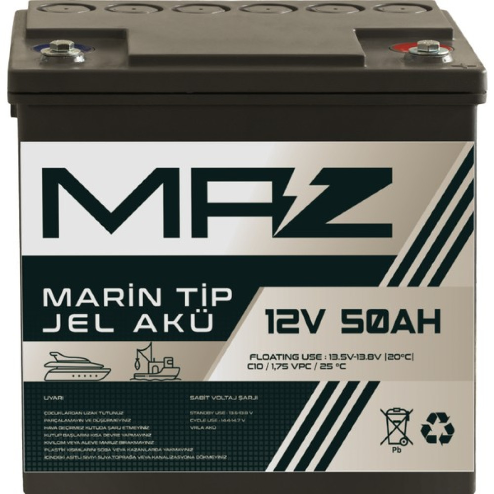 Maz Akü 12 Volt 50 Amper Marin Jel Vrla Akü (Yat Tekne Akü) - 12V50AH Kesintisiz Güç Kaynakları (UPS) Fiyatı