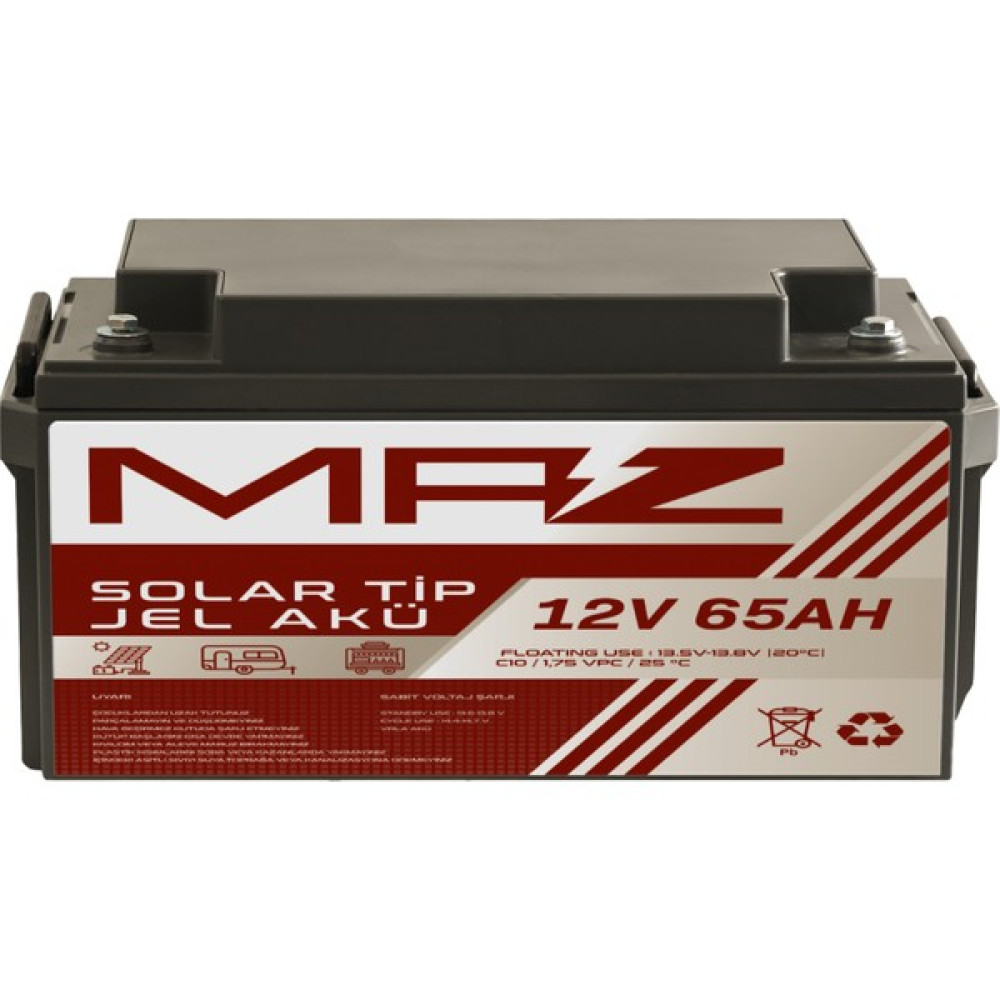 Maz Akü 12 Volt 65 Amper (Ah) Solar Jel Akü (Güneş Paneli Akü) Akü Fiyatı