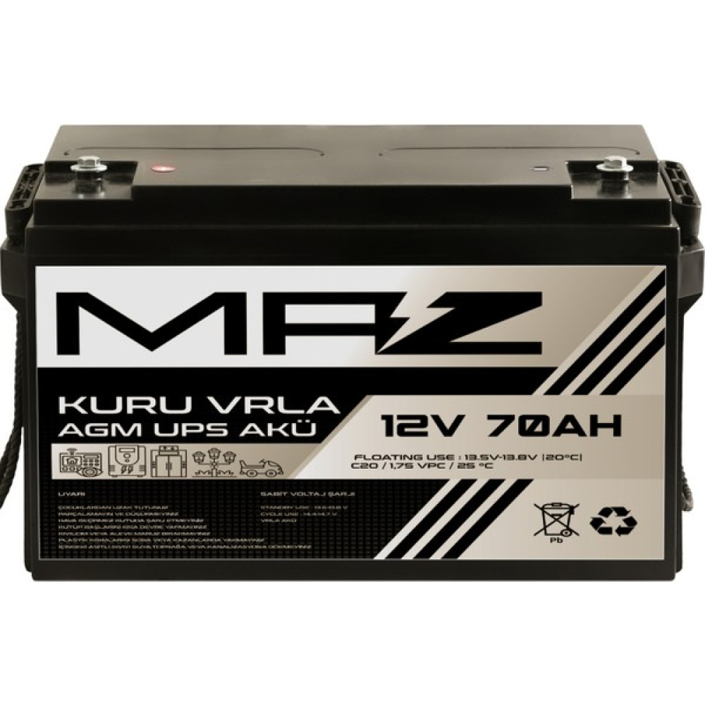 Maz Akü 12 Volt 70 Amper (Ah) Kuru Agm Vrla Güç Kaynağı Ups Akü Akü Fiyatı
