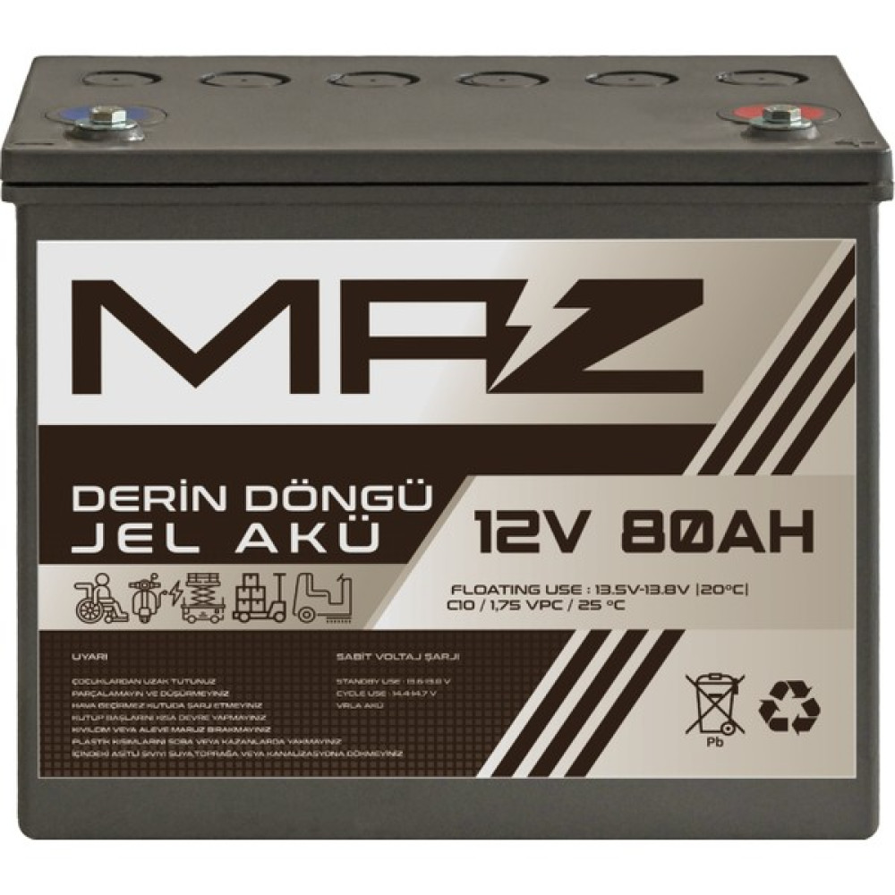 Maz Akü 12 Volt 80 Amper (Ah) Derin Döngü Jel Akü Max Performans Akü Fiyatı