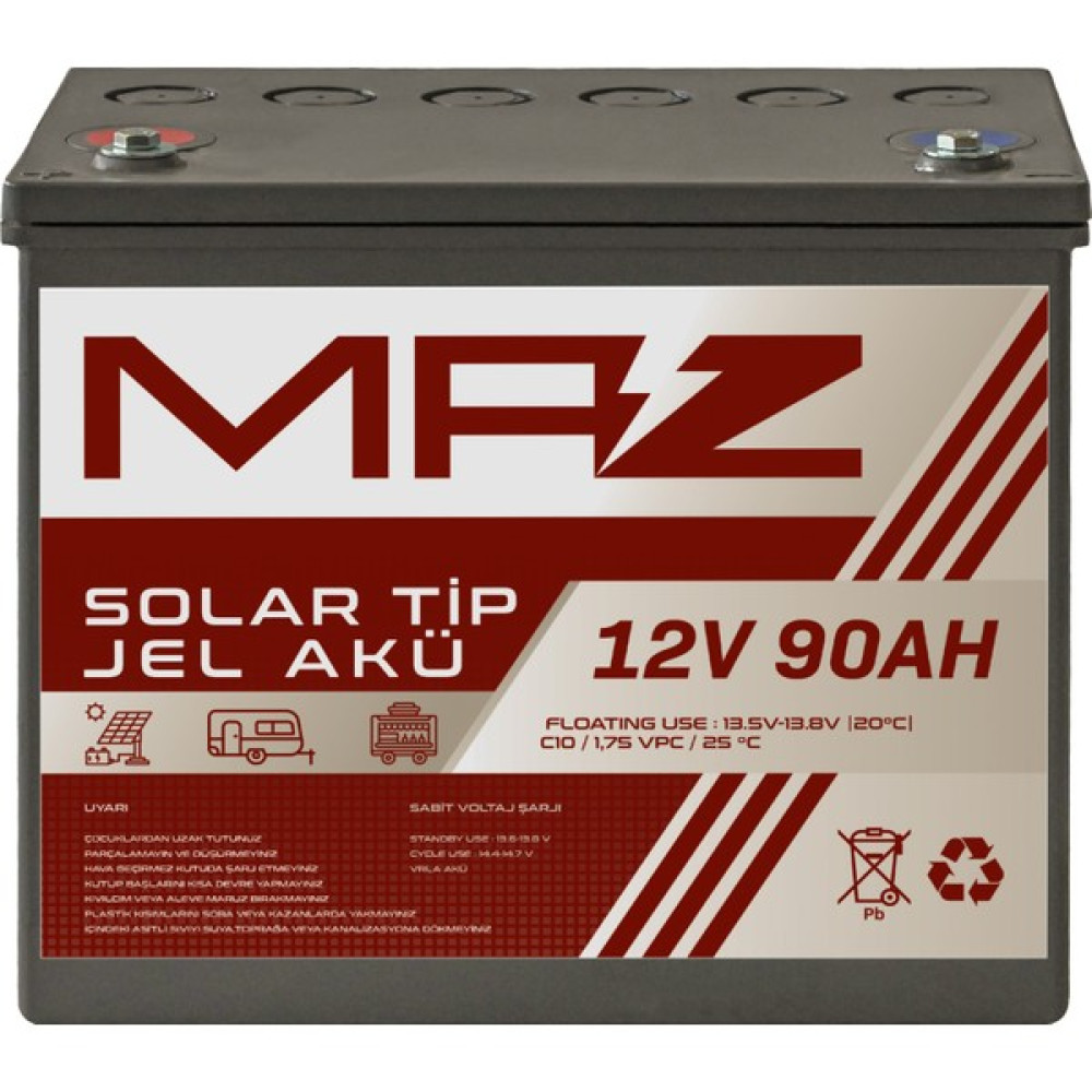 Maz Akü 12 Volt 90 Amper (Ah) Solar Jel Akü (Güneş Paneli Akü) Akü Fiyatı
