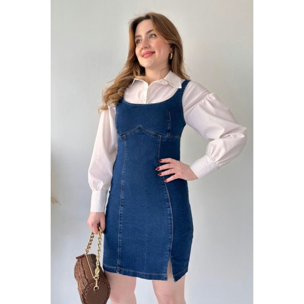 Mazi Butik Askılı Kısa Denim Elbise Lacivert Elbise Fiyatı