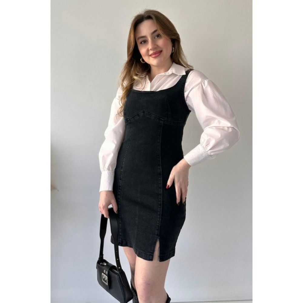 Mazi Butik Askılı Kısa Denim Elbise Siyah Elbise Fiyatı