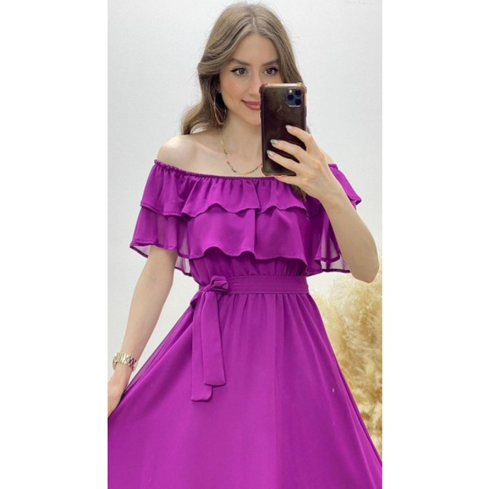 Mazi Butik Fırfırlı Madonna Şifon Elbise Mürdüm Elbise Fiyatı