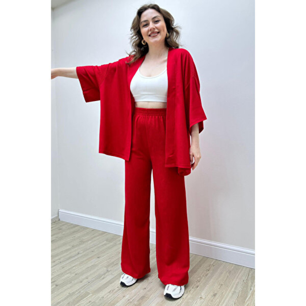 Mazi Butik Gofre Ikili Takım Kırmızı Kadın Pantolon Fiyatı