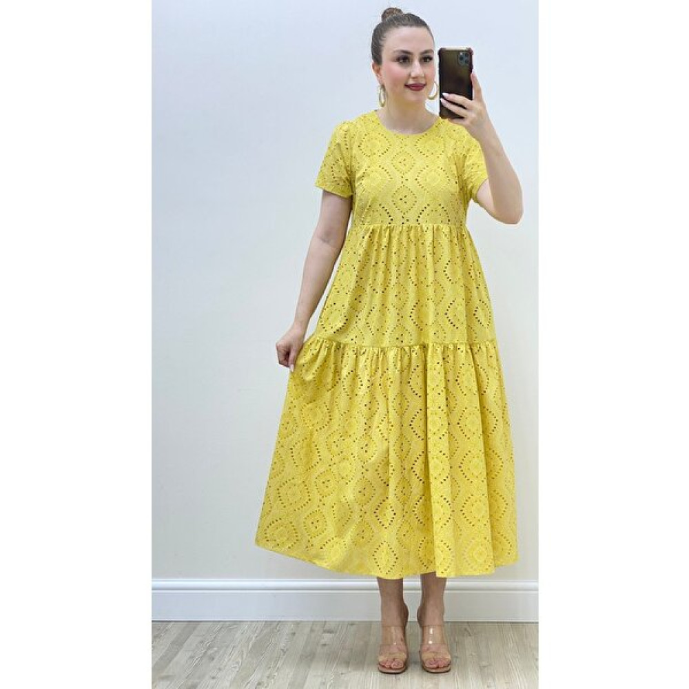 Mazi Butik Kısa Kollu Fisto Elbise Sarı10 Elbise Fiyatı
