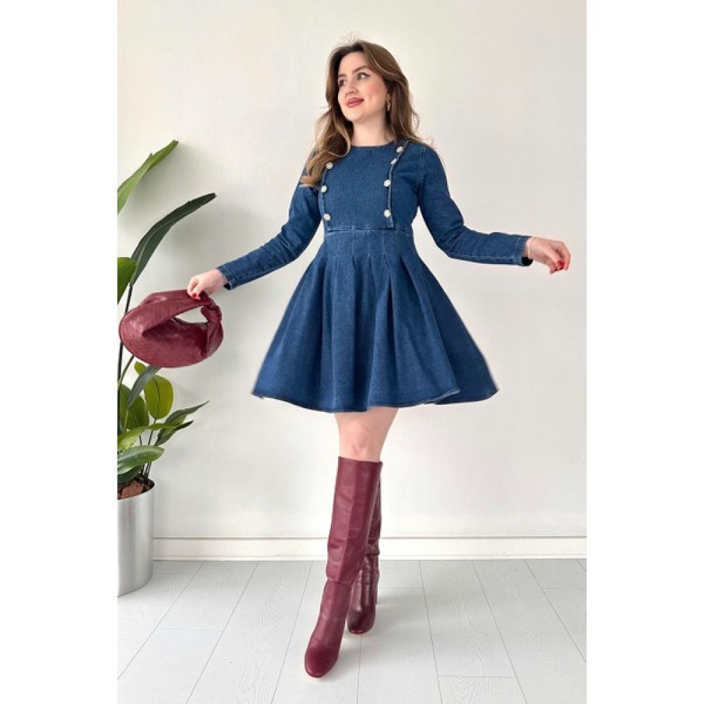 Mazi Butik Taşlı Denim Elbise Lacivert Elbise Fiyatı