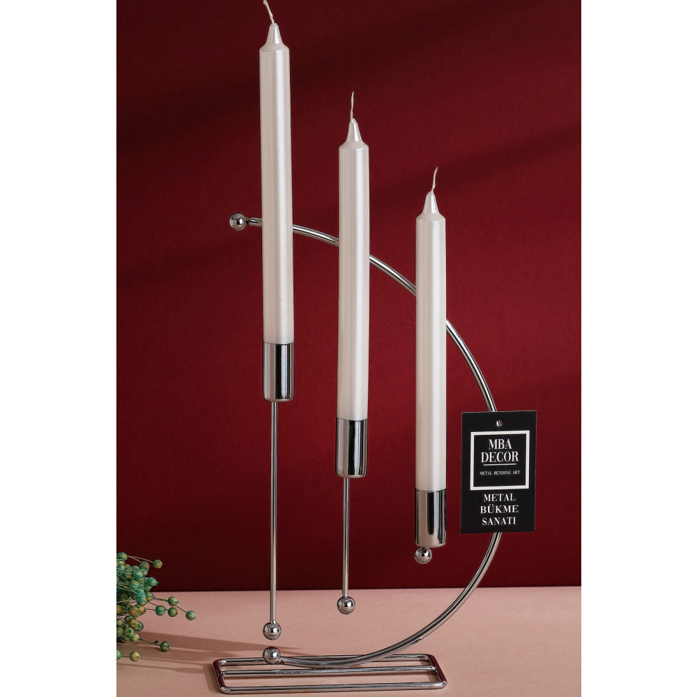 mba decor metal bending art Nota Model Gümüş Metal 3 Lü Şamdan Üçlü Mumluk Dekoratif Mumluk 25cm Paslanmaz Kaplama Ev Dekorasyon Şamdan Fiyatı