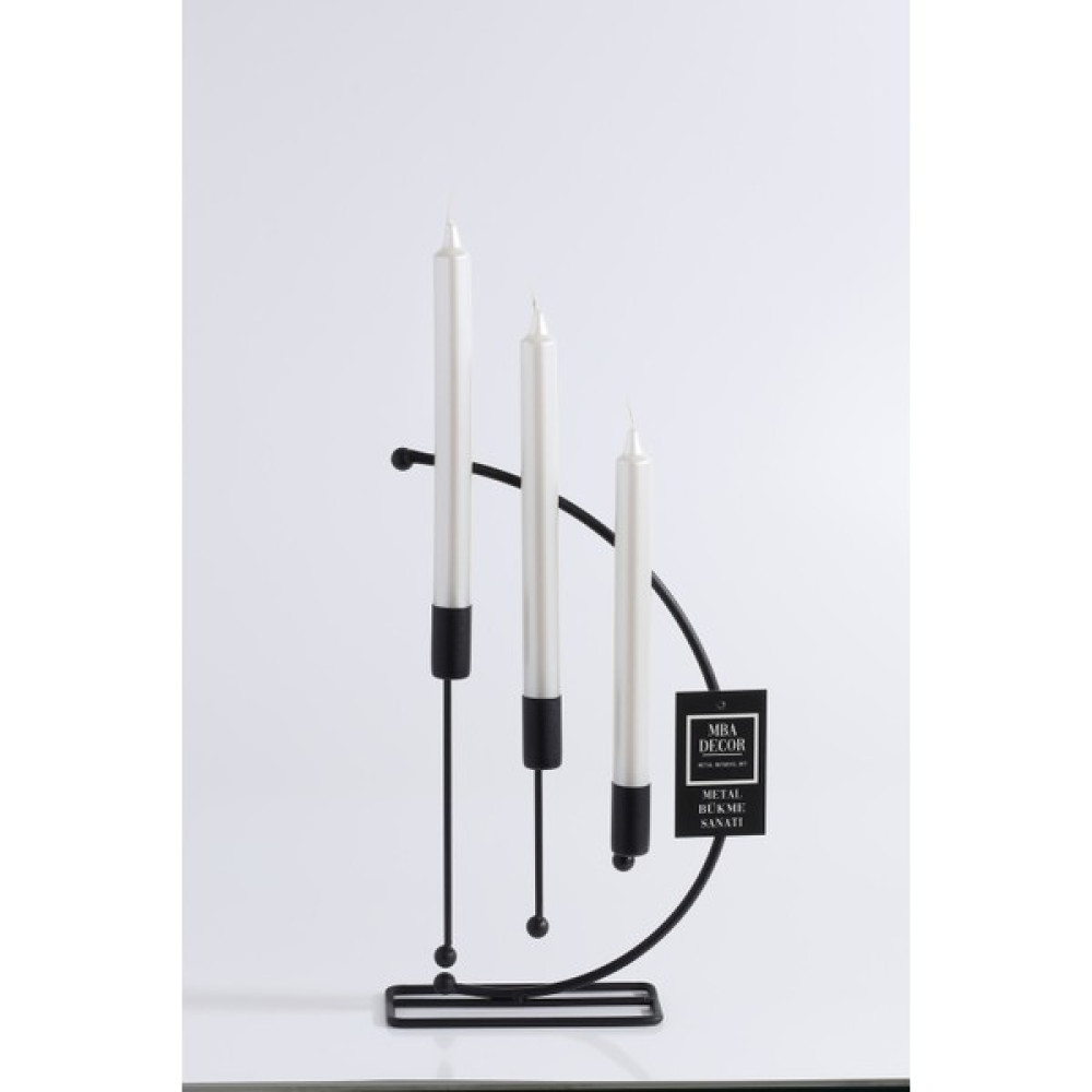 MBA Decor Metal Bending Art Nota Model Metal 3 Lü Şamdan Üçlü Mumluk Dekoratif Mumluk 25CM Paslanmaz Siyah Kaplama Ev Dekorasyon - 0 Şamdan Fiyatı