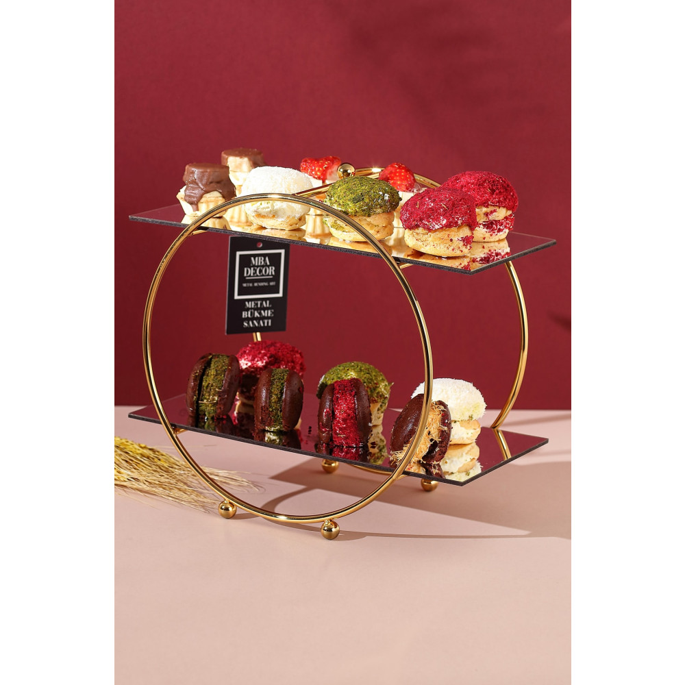 mba decor metal bending art Yuvarlak Gold Aynalı Kahve Yanı Sunumluk Hediyelik Dekorasyon Ikramlık Organizer Mdf Ahşap 26cm Tepsiler / Fırın Kapları Fiyatı